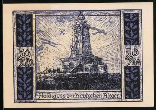 Notgeld Frankenhausen a. Kyffh. 1921, 50 Pfennig, Huldigung der deutschen Flieger