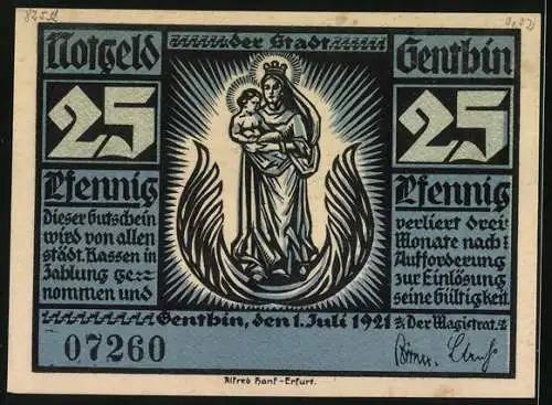 Notgeld Genthin 1921, 25 Pfennig, Boote fahren durch die Stadt