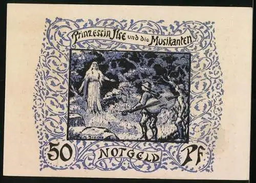 Notgeld Frankenhausen a. Kyffh. 1921, 50 Pfennig, Kyffhäuser-Denkmal, Prinzessin Ilse und die Musikanten