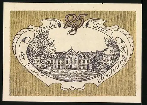 Notgeld Fürstenberg i. M. 1922, 25 Pfennig, Schloss und Partie am Ufer