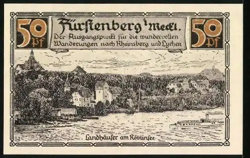 Notgeld Fürstenberg i. Meckl 1921, 50 Pfennig, Landhäuser am Röblinsee