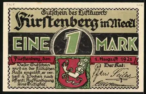 Notgeld Fürstenberg i. Meckl 1921, 1 Mark, Badeleben am Schwedtsee