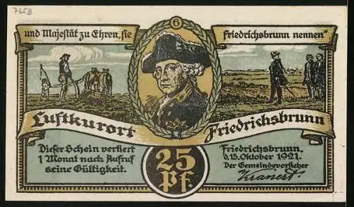 Notgeld Friedrichsbrunn i. Harz 1921, 25 Pfennig, Viktorshöhe und Kleine Teufelsmühle