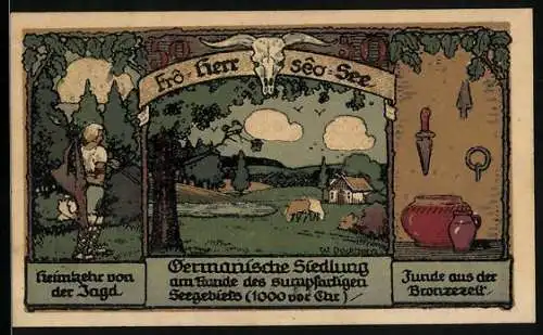 Notgeld Frose in Anhalt 1921, 50 Pfennig, Funde und Jäger aus der Bronzezeit