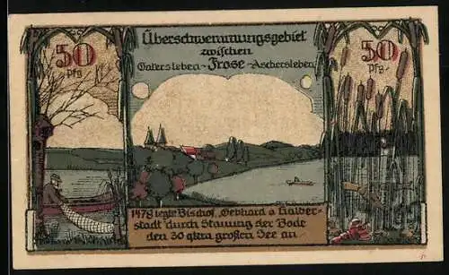 Notgeld Frose in Anhalt 1921, 50 Pfennig, Überschwemmungsgebiet und Preisrätsel