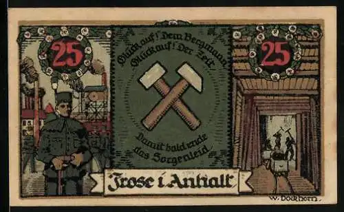 Notgeld Frose in Anhalt 1921, 25 Pfennig, Bergarbeiter und Mine