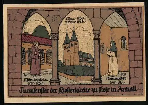 Notgeld Frose in Anhalt 1921, 50 Pfennig, Nonnenstift und Mönchskloster