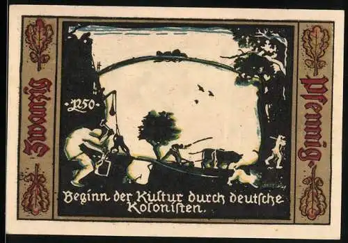 Notgeld Fürstenwalde /Spree 1921, 20 Pfennig, Beginn der Kultur durch deutsche Kolonisten