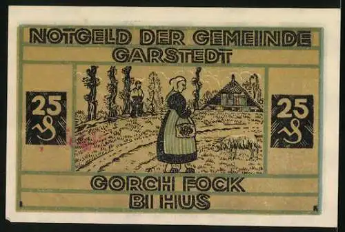 Notgeld Garstedt, 25 Pfennig, Schiff und Bäuerin auf dem Feld