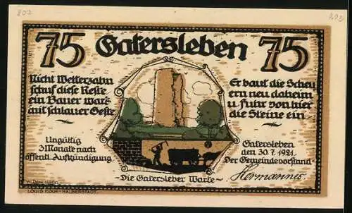 Notgeld Gatersleben 1921, 75 Pfennig, Warte, Max und Moritz