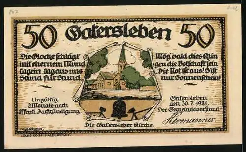 Notgeld Gatersleben 1921, 50 Pfennig, Kirche, Max und Moritz