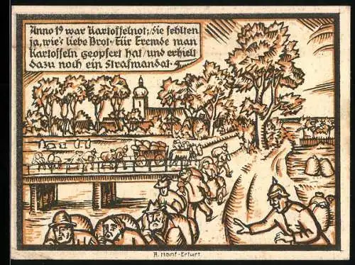 Notgeld Gebesee 1921, 1 Mark, Kartoffelnot und Denkmal