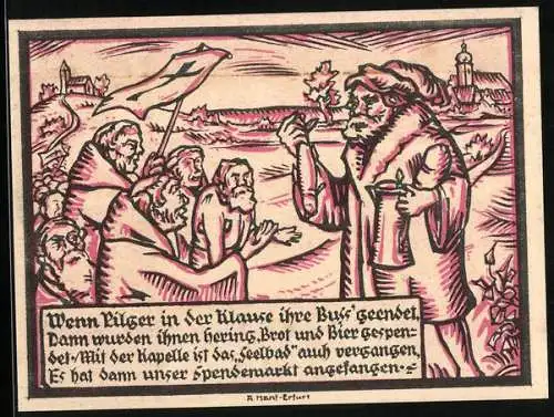 Notgeld Gebesee 1921, 50 Pfennig, Rathaus und Pilger
