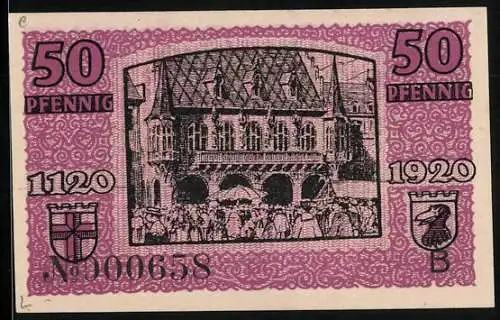 Notgeld Freiburg i. Br. 1920, 50 Pfennig, Menschenmenge auf dem Marktplatz
