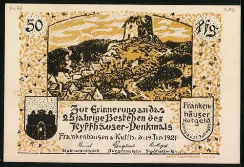 Notgeld Frankenhausen a. Kyffh. 1921, 50 Pfennig, Kyffhäuser Denkmal