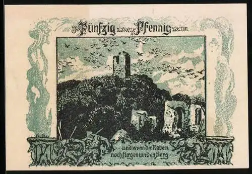 Notgeld Frankenhausen a. Kyffh. 1921, 50 Pfennig, Blick auf das Kyffhäuser Denkmal
