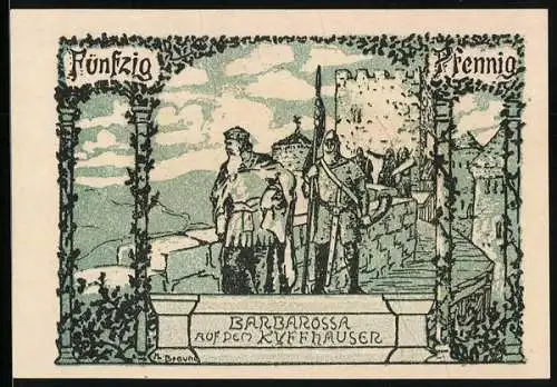 Notgeld Frankenhausen a. Kyffh. 1921, 50 Pfennig, Barbarossa auf dem Kyffhäuser