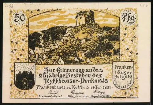 Notgeld Frankenhausen a. Kyffh. 1921, 50 Pfennig, Barbarossa auf dem Kyffhäuser