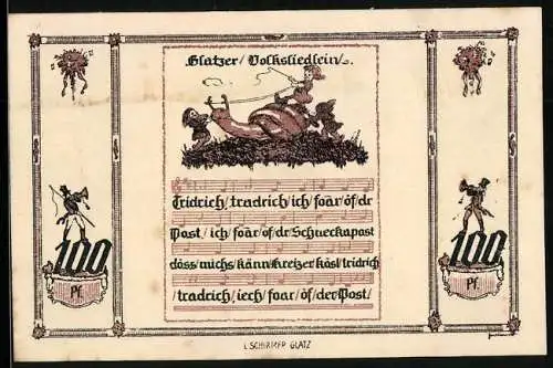 Notgeld Glatz 1921, 100 Pfennig, Kinder reiten auf Schnecke, Volkslied