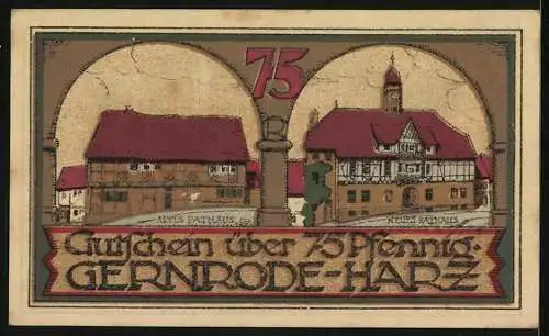 Notgeld Gernrode-Harz 1921, 75 Pfennig, Altes und neues Rathaus
