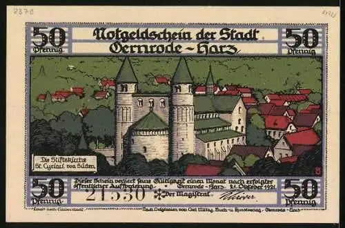 Notgeld Gernrode-Harz 1921, 50 Pfennig, Stiftskirche, Inneres der Kapelle des heiligen Grabes