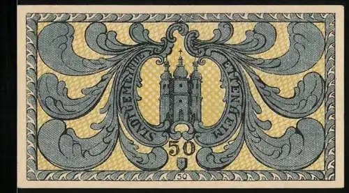 Notgeld Ettenheim 1918, 50 Pfennig, Stadtwappen, Stadtsilhouette
