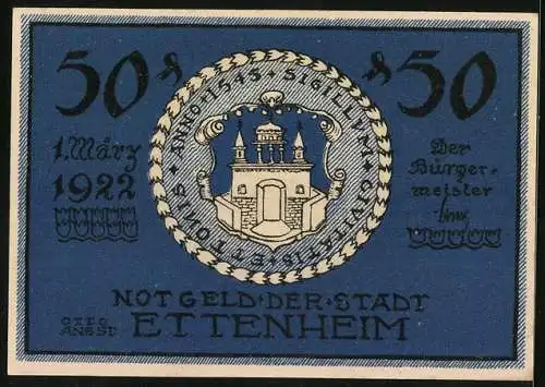 Notgeld Ettenheim 1922, 50 Pfennig, Kapelle im Wald