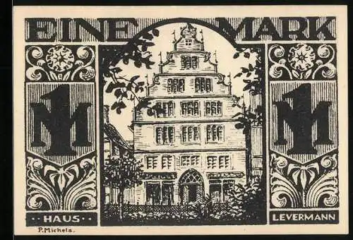 Notgeld Paderborn 1921, 1 Mark, Haus Levermann, Schmiede