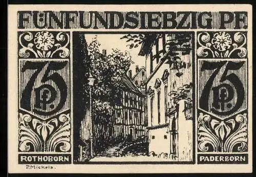 Notgeld Paderborn 1921, 75 Pfennig, Rothoborn, Bürger beim Wasserholen am Brunnen