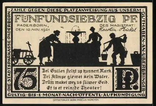 Notgeld Paderborn 1921, 75 Pfennig, Rothoborn, Bürger beim Wasserholen am Brunnen