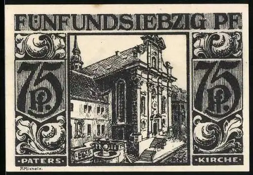 Notgeld Paderborn 1921, 75 Pfennig, Paters-Kirche, Bürger am Brunnen