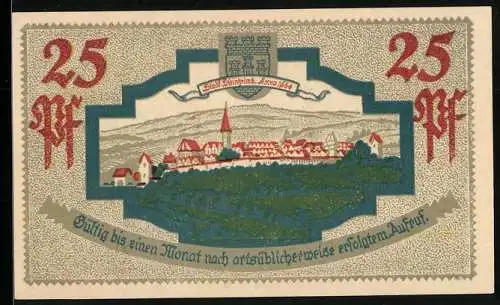 Notgeld Steinheim /Westf. 1921, 25 Pfennig, Ortsansicht, Stadtsparkasse