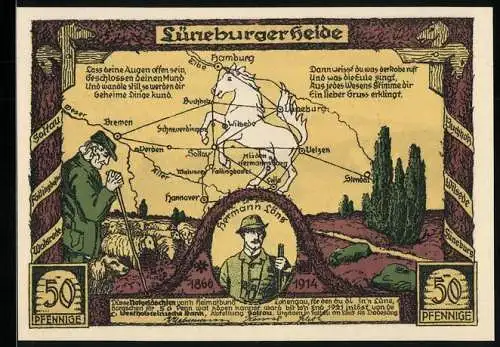Notgeld Soltau / Lüneburger Heide 1921, 50 Pfennig, Hermann Löng, Wilsederberg