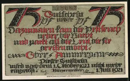 Notgeld Ober-Ammergau 1921, 75 Pfennig, Tod über der Stadt
