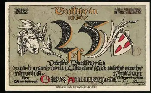 Notgeld Ober-Ammergau 1921, 25 Pfennig, Ortsansicht mit Denkmal