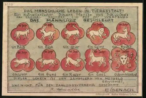 Notgeld Eisenach, 50 Pfennig, Wartburg, Männliches Geschlecht in Tiergestalt