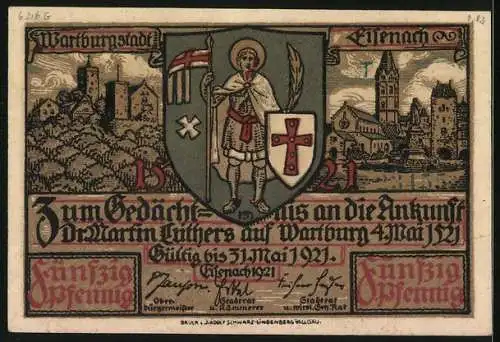 Notgeld Eisenach 1921, 50 Pfennig, Luthers Gefangennahme, Wartburg