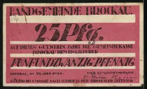 Notgeld Brockau 1920, 25 Pfennig, Eisenbahn als Schatten