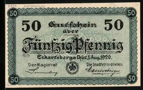 Notgeld Eckartsberga /Thür. 1921, 50 Pfennig, Gesamtansicht mit Eckartsburg