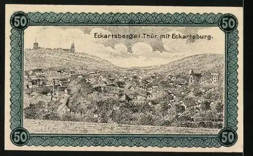 Notgeld Eckartsberga /Thür. 1921, 50 Pfennig, Gesamtansicht mit Eckartsburg