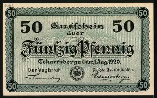 Notgeld Eckartsberga /Thür. 1921, 50 Pfennig, Ortsansicht mit Eckartsburg