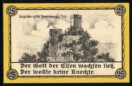 Notgeld Eckartsberga /Thür. 1921, 25 Pfennig, Die Eckartsburg