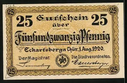 Notgeld Eckartsberga /Thür. 1921, 25 Pfennig, Blick auf die Eckartsburg