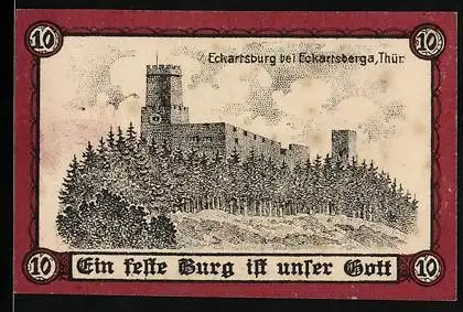 Notgeld Eckartsberga /Thür. 1921, 10 Pfennig, Die Eckartsburg auf dem Berg
