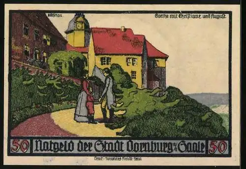Notgeld Dornburg a. d. Saale 1921, 50 Pfennig, Goethe mit Christiane und August