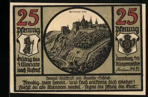 Notgeld Dornburg a. d. Saale 1921, 25 Pfennig, Bei der Pappelreihe
