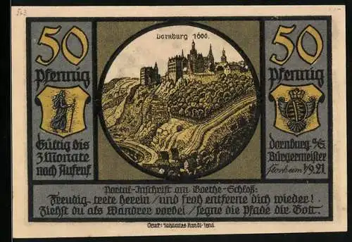 Notgeld Dornburg a. d. Saale 1921, 50 Pfennig, Der alte Goethe 1828