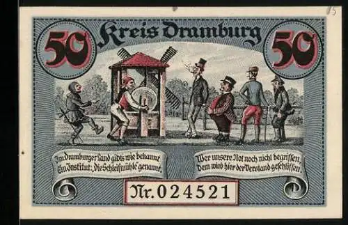 Notgeld Dramburg 1920, 50 Pfennig, Die Dramberger Schleifmühle
