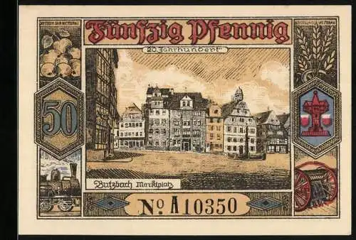 Notgeld Butzbach 1921, 50 Pfennig, Der Marktplatz im 20. Jahrhundert
