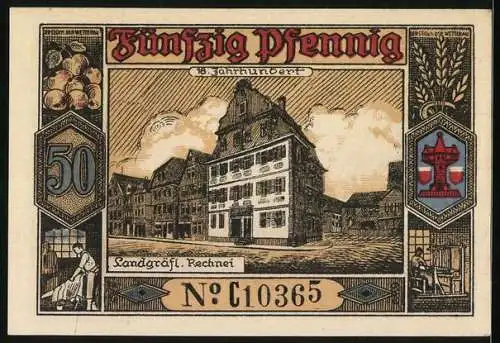 Notgeld Butzbach 1921, 50 Pfennig, Die Landgräfliche Rechnei im 18. Jahrhundert